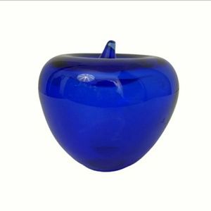 Blue Glass Apple Paperweight / Decor